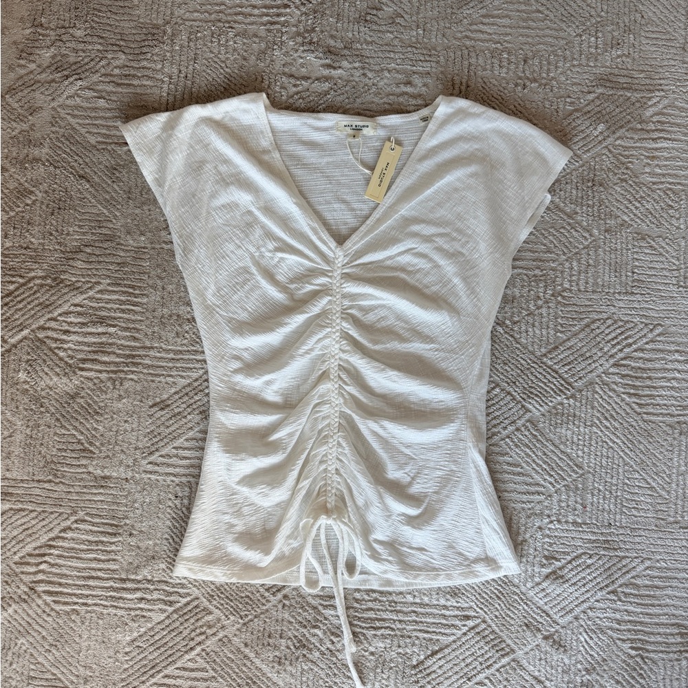 Max Studio White Ruched Top